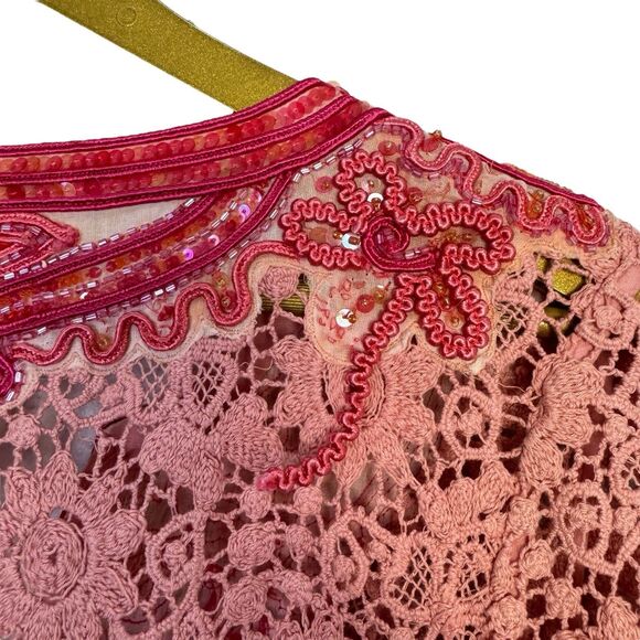 Calypso St. Barth Floral Crochet Tunic Top Size S Embroidered Sequins Tasseled - Picture 12 of 16